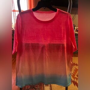 SHEIN Pink, Coral and Teal Gradient Short Sleeve Tee